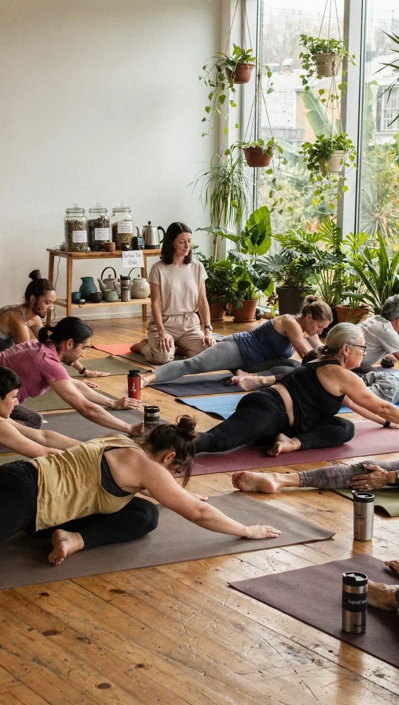 Női kéz lassan emeli a teáscsészét, háttérben zöld növények és természetes fény, a mozgékonyság támogatására szolgáló tea szertartás részeként.